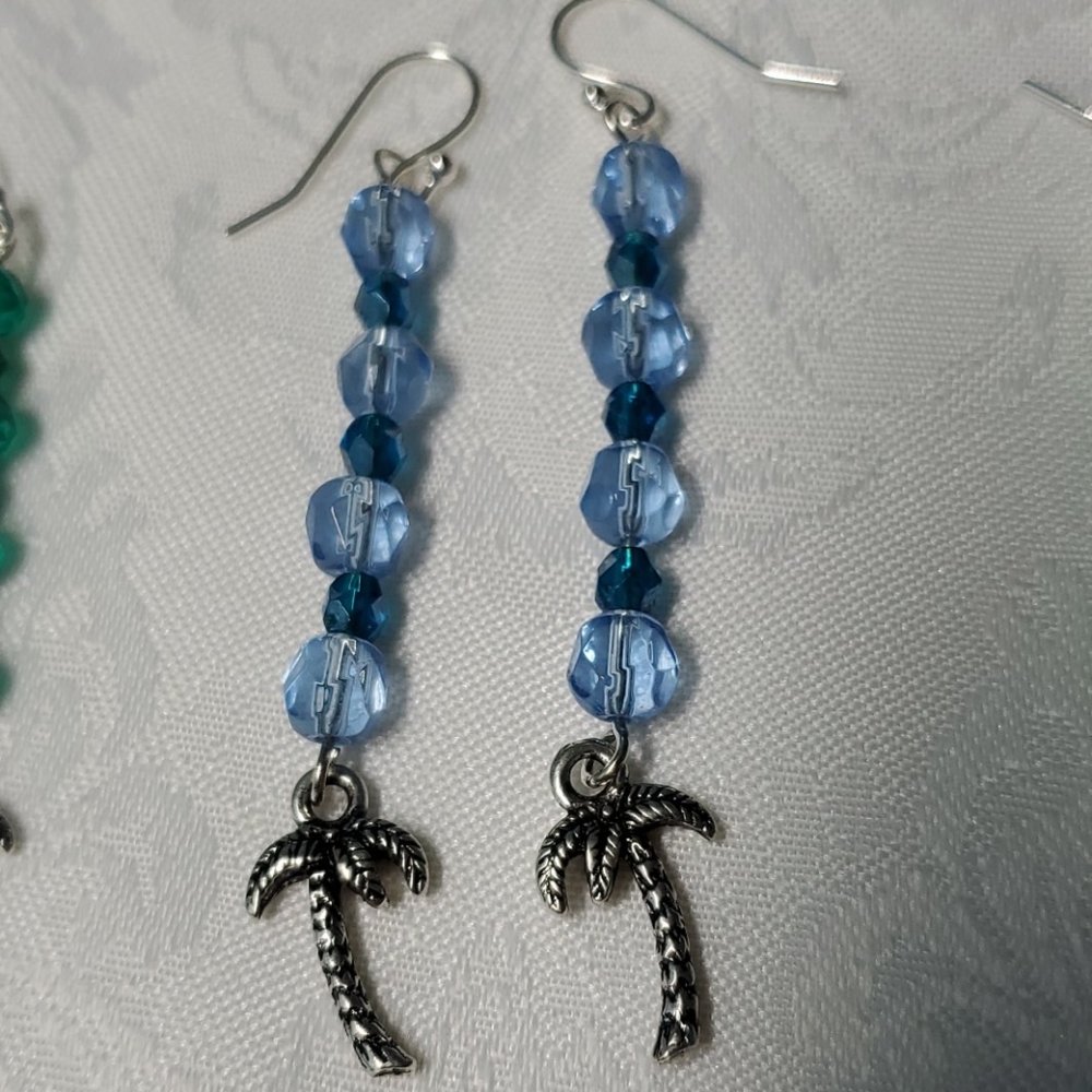 Sterling Silver Pierce Blue Palm Tree Earrings!